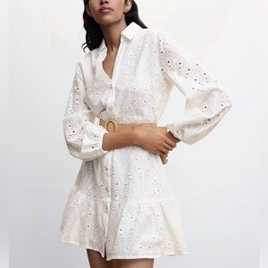 MANGO Belt White Shirt Dress